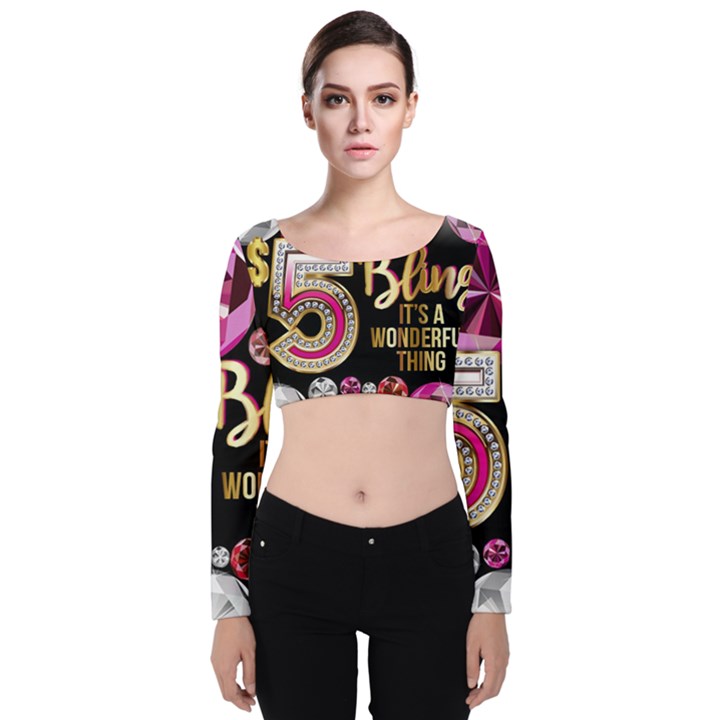 Pop Socket - Gemz Velvet Long Sleeve Crop Top