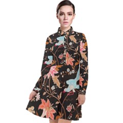 Vintage Floral Pattern Long Sleeve Chiffon Shirt Dress