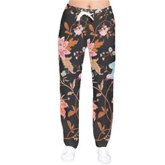 Vintage Floral Pattern Women Velvet Drawstring Pants