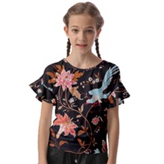 Vintage Floral Pattern Kids  Cut Out Flutter Sleeves