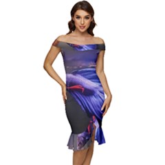 Betta Fish Photo And Wallpaper Cute Betta Fish Pictures Off Shoulder Ruffle Split Hem Bodycon Dress