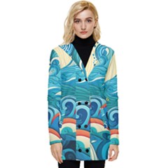 Waves Ocean Sea Abstract Whimsical (2) Button Up Hooded Coat 