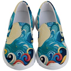 Waves Ocean Sea Abstract Whimsical (2) Kids Lightweight Slip Ons by Jancukart