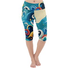 Waves Ocean Sea Abstract Whimsical (2) Lightweight Velour Cropped Yoga Leggings by Jancukart