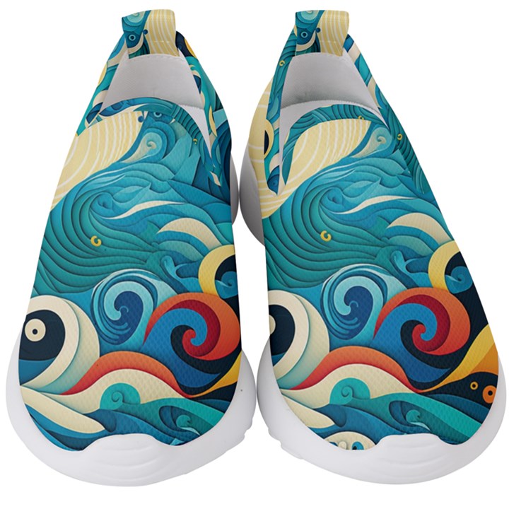 Waves Ocean Sea Abstract Whimsical (2) Kids  Slip On Sneakers