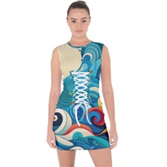 Waves Ocean Sea Abstract Whimsical (2) Lace Up Front Bodycon Dress