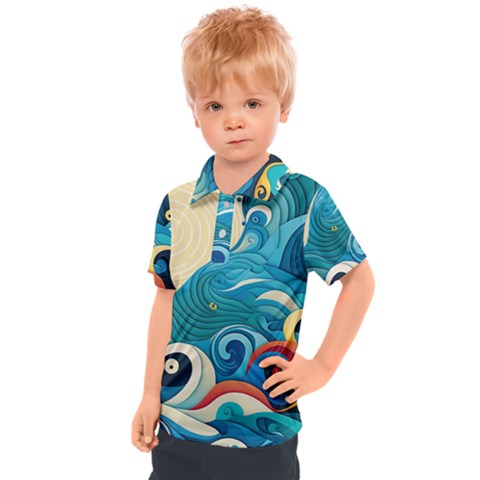 Waves Ocean Sea Abstract Whimsical (2) Kids  Polo Tee by Jancukart