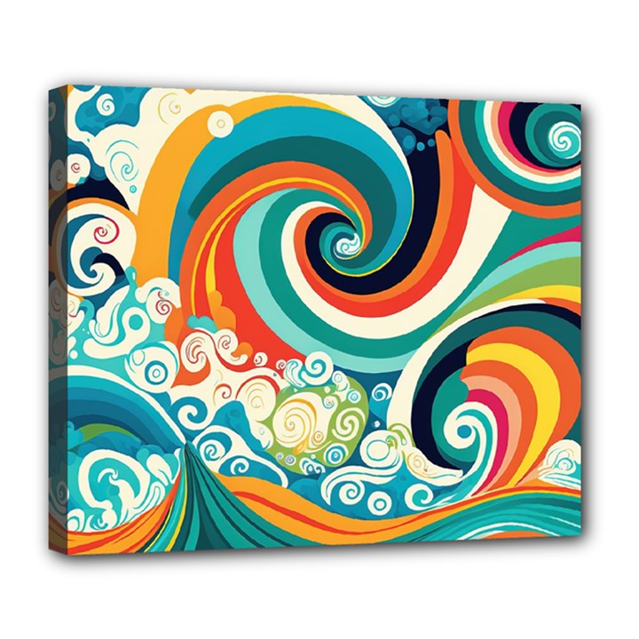 Wave Waves Ocean Sea Abstract Whimsical Deluxe Canvas 24  x 20  (Stretched)