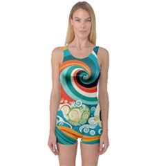 Wave Waves Ocean Sea Abstract Whimsical One Piece Boyleg Swimsuit