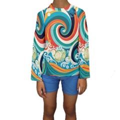 Wave Waves Ocean Sea Abstract Whimsical Kids  Long Sleeve Swimwear by Jancukart