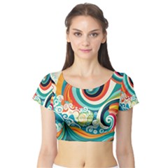 Wave Waves Ocean Sea Abstract Whimsical Short Sleeve Crop Top