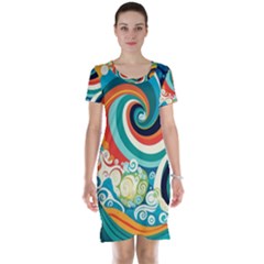 Wave Waves Ocean Sea Abstract Whimsical Short Sleeve Nightdress