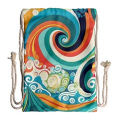 Wave Waves Ocean Sea Abstract Whimsical Drawstring Bag (large)