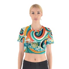 Wave Waves Ocean Sea Abstract Whimsical Cotton Crop Top