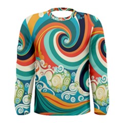 Wave Waves Ocean Sea Abstract Whimsical Men s Long Sleeve Tee