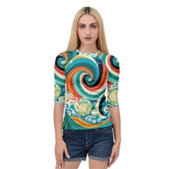 Wave Waves Ocean Sea Abstract Whimsical Quarter Sleeve Raglan Tee