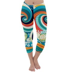 Wave Waves Ocean Sea Abstract Whimsical Capri Winter Leggings 