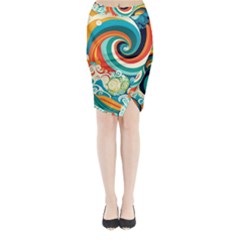 Wave Waves Ocean Sea Abstract Whimsical Midi Wrap Pencil Skirt