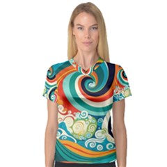 Wave Waves Ocean Sea Abstract Whimsical V-neck Sport Mesh Tee