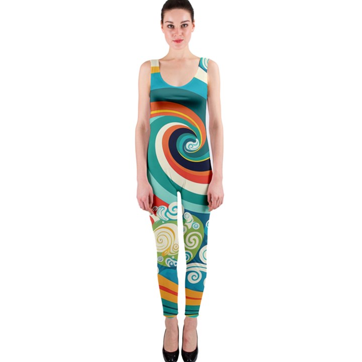 Wave Waves Ocean Sea Abstract Whimsical One Piece Catsuit