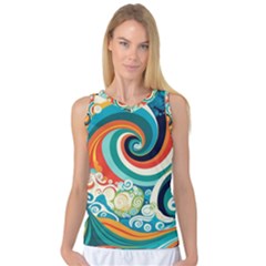 Wave Waves Ocean Sea Abstract Whimsical Women s Basketball Tank Top by Jancukart