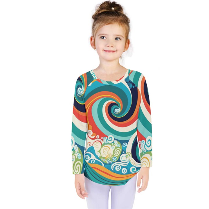 Wave Waves Ocean Sea Abstract Whimsical Kids  Long Sleeve Tee