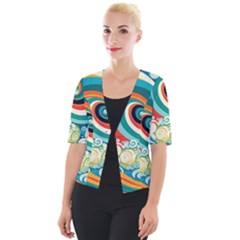 Wave Waves Ocean Sea Abstract Whimsical Cropped Button Cardigan