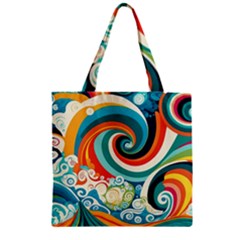 Wave Waves Ocean Sea Abstract Whimsical Zipper Grocery Tote Bag