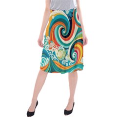 Wave Waves Ocean Sea Abstract Whimsical Midi Beach Skirt