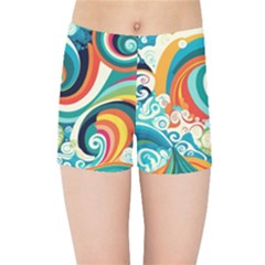 Wave Waves Ocean Sea Abstract Whimsical Kids  Sports Shorts by Jancukart