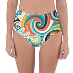 Wave Waves Ocean Sea Abstract Whimsical Reversible High-waist Bikini Bottoms