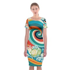 Wave Waves Ocean Sea Abstract Whimsical Classic Short Sleeve Midi Dress