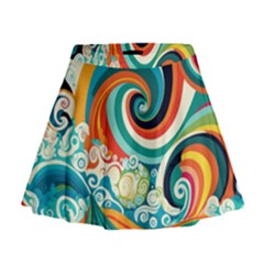 Wave Waves Ocean Sea Abstract Whimsical Mini Flare Skirt by Jancukart