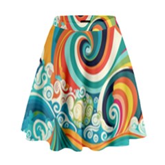 Wave Waves Ocean Sea Abstract Whimsical High Waist Skirt