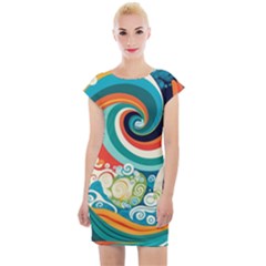 Wave Waves Ocean Sea Abstract Whimsical Cap Sleeve Bodycon Dress by Jancukart