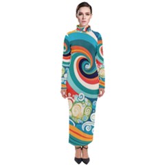 Wave Waves Ocean Sea Abstract Whimsical Turtleneck Maxi Dress