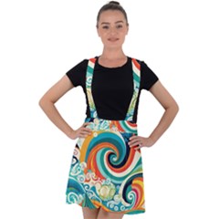 Wave Waves Ocean Sea Abstract Whimsical Velvet Suspender Skater Skirt