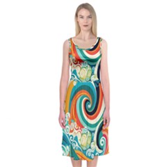 Wave Waves Ocean Sea Abstract Whimsical Midi Sleeveless Dress