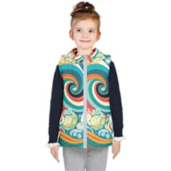 Wave Waves Ocean Sea Abstract Whimsical Kids  Hooded Puffer Vest