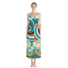 Wave Waves Ocean Sea Abstract Whimsical Button Up Chiffon Maxi Dress