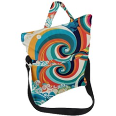 Wave Waves Ocean Sea Abstract Whimsical Fold Over Handle Tote Bag by Jancukart