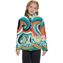 Wave Waves Ocean Sea Abstract Whimsical Kids  Puffer Bubble Jacket Coat