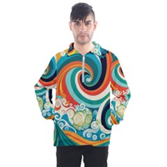 Wave Waves Ocean Sea Abstract Whimsical Men s Half Zip Pullover by Jancukart