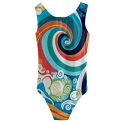 Wave Waves Ocean Sea Abstract Whimsical Kids  Cut-out Back One Piece Swimsuit by Jancukart