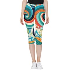 Wave Waves Ocean Sea Abstract Whimsical Inside Out Lightweight Velour Capri Leggings 