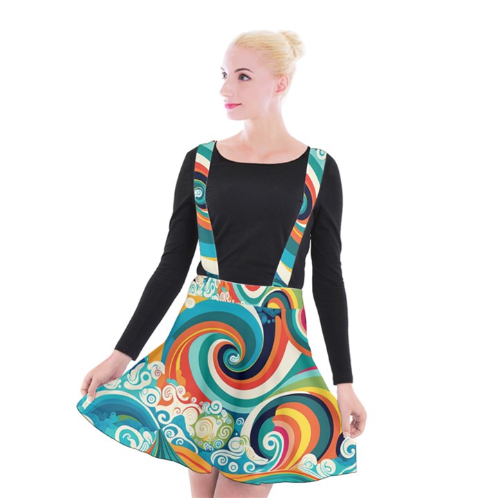 Wave Waves Ocean Sea Abstract Whimsical Suspender Skater Skirt