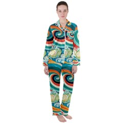 Wave Waves Ocean Sea Abstract Whimsical Women s Long Sleeve Satin Pajamas Set	