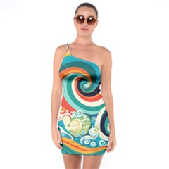 Wave Waves Ocean Sea Abstract Whimsical One Soulder Bodycon Dress