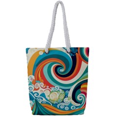 Wave Waves Ocean Sea Abstract Whimsical Full Print Rope Handle Tote (small)