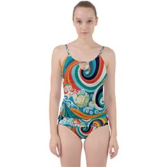 Wave Waves Ocean Sea Abstract Whimsical Cut Out Top Tankini Set